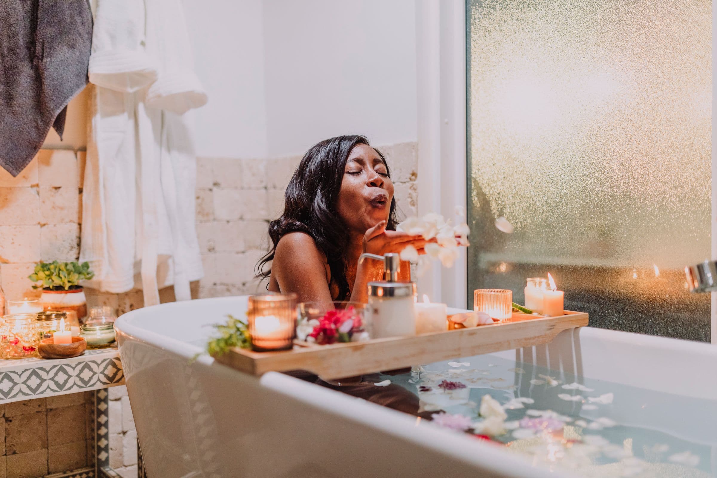 A serene spa moment with flower petals